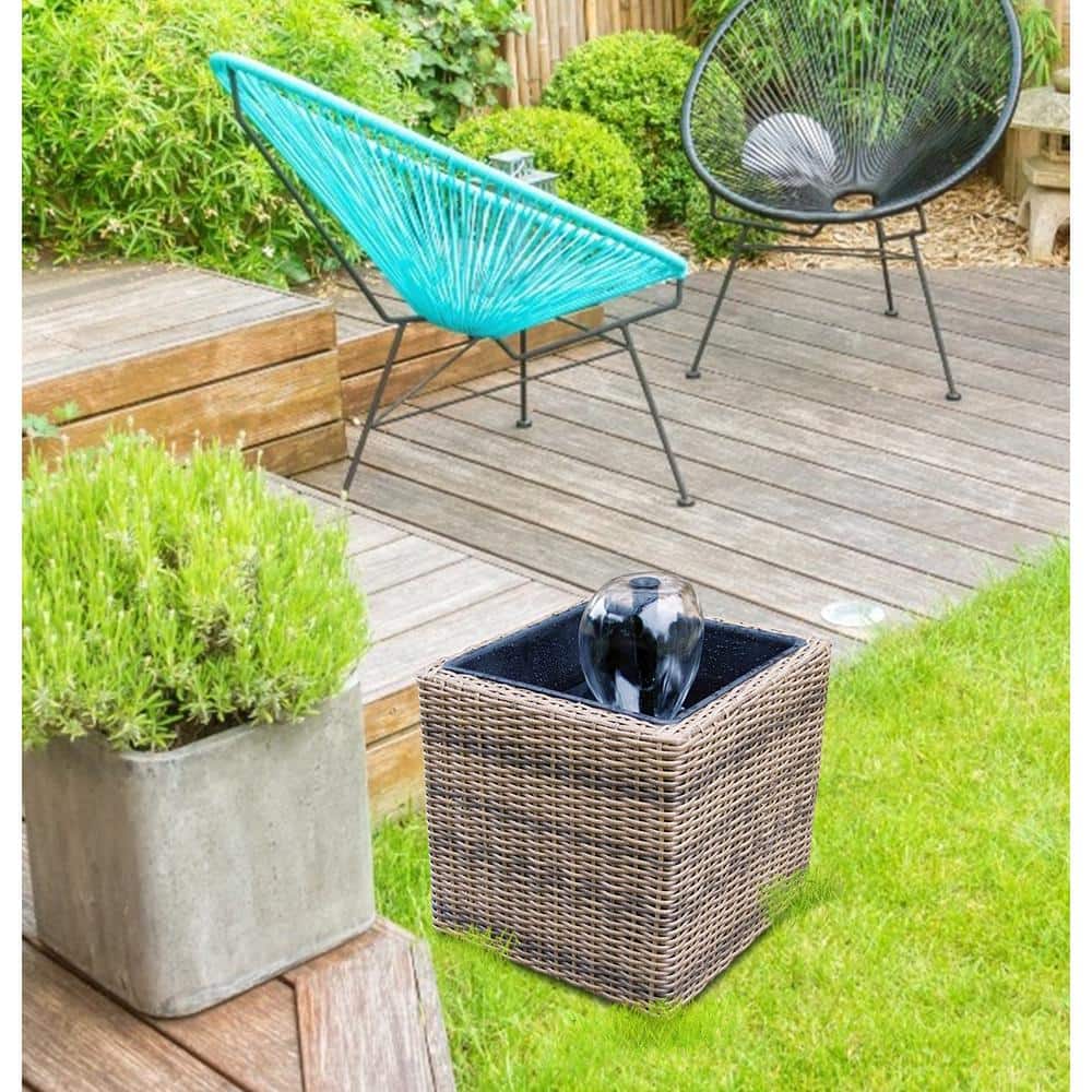 Gray Wicker-Look Resin Mini Pond and Fountain Kit