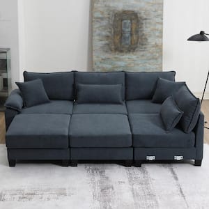 133 in. W Corduroy Fabric Modular Sectional Sofa in. Gray with Armrest Bags, 6-Seat Freely Combinable Sofa Bed