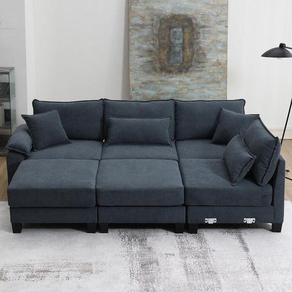 Harper & Bright Designs 133 in. W Corduroy Fabric Modular Sectional Sofa in. Gray with Armrest Bags, 6-Seat Freely Combinable Sofa Bed