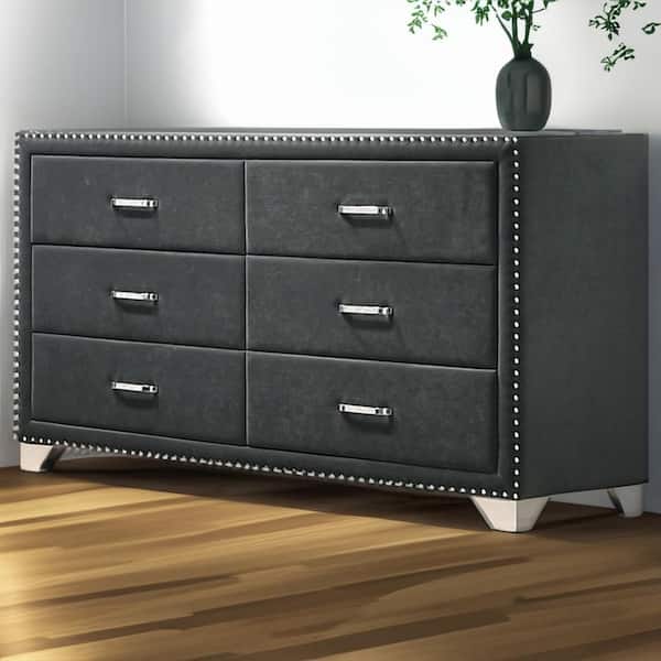 Benjara 20 in. Gray 6-Drawer Wooden Dresser Without Mirror