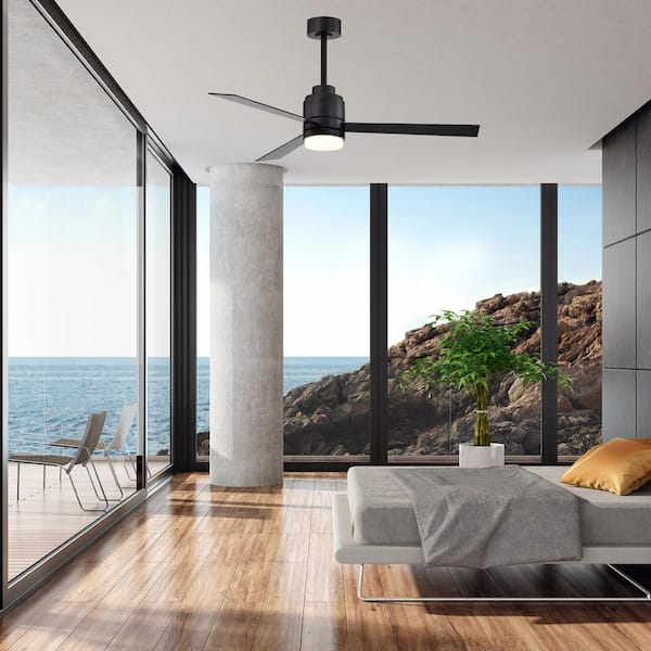 Newton Contemporary 52 in. Integrated LED Indoor Black 3-Blade 6-Speeds Ceiling Fan with Light Kit and Remote Control