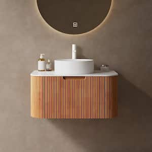 yuuu.　36 Ziyudura 36 in. Single Sink Floating Curved Edge Natural Bath