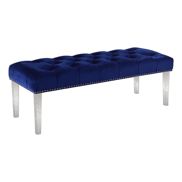 Best Master Furniture Belinda Blue Velour Accent Bench 18 in. H x 48 in. W x 18 in. D