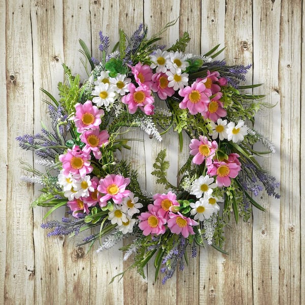 National Tree Company 18 in. Artificial Daisy and Cosmos Flowers Wreath