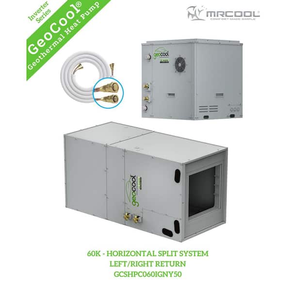 GeoCool Geothermal 60k BTU 5-Ton Horizontal Split Heat Pump System-Left/Right Return-50 ft. Line Set