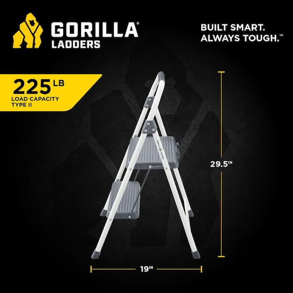 Gorilla Ladders - 2-Step Compact Steel Step Stool, 225 lbs. Load Capacity Type II Duty Rating (8ft. Reach Height)