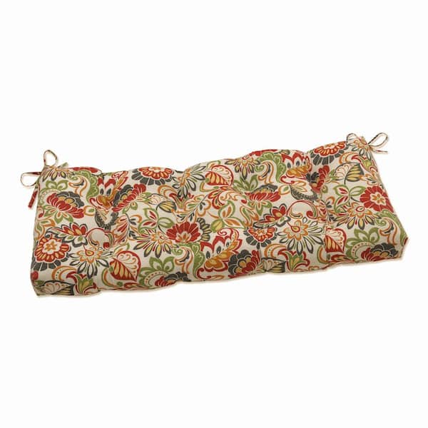 Pillow Perfect Floral Rectangular Outdoor Bench Cushion in Green