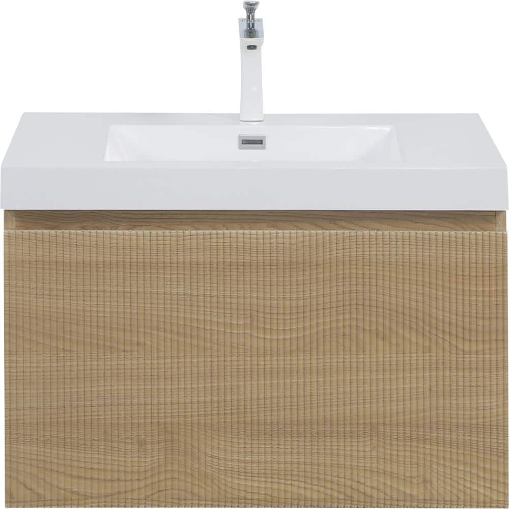36 in. Wall-Mounted Bath Vanity Floating Bathroom Storage Cabinet in Natural Oak with Glossy White Stone Resin Top price history on PriceWatchPro
