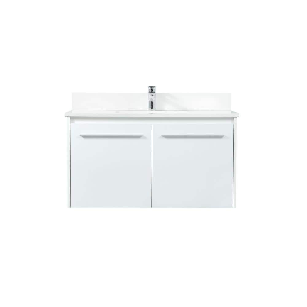 36 in. W Single Bath Vanity in White with Engineered Stone Vanity Top in Iv