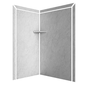 Elegance 36 in. x 48 in. x 80 in. 7-Piece Easy Up Adhesive Corner Shower Wall Surround in Frost