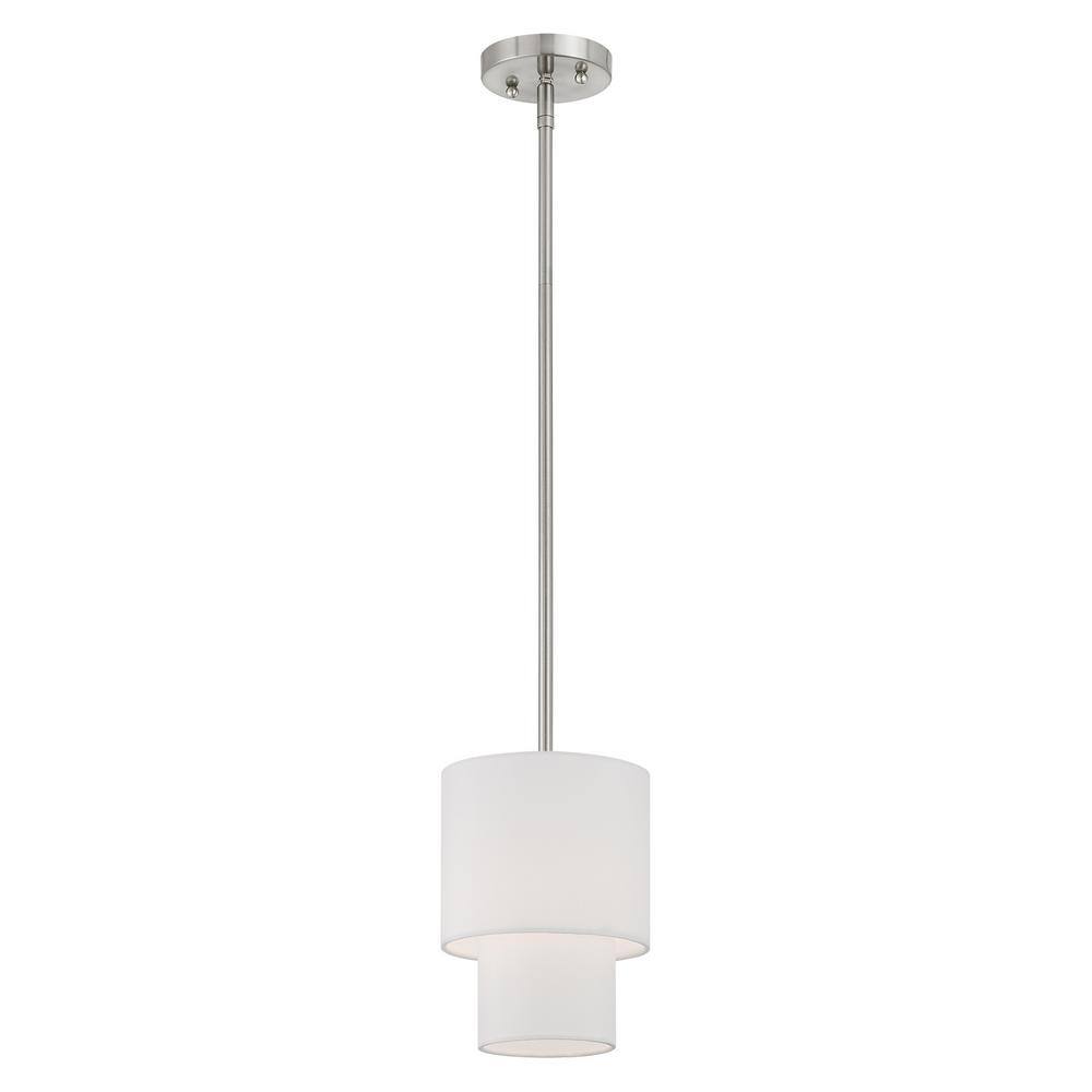 Brushed Nickel Mini Pendant with Off-White Fabric Shade