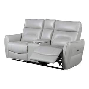 Amanda 62.5 in. Taupe Leather 2-Seater Power Loveseat with Cupholders and Storage