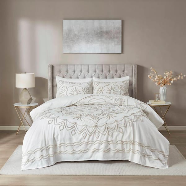 Madison Park Juliana 3-Piece Ivory/Taupe King/California King Tufted Cotton Chenille Coverlet Set
