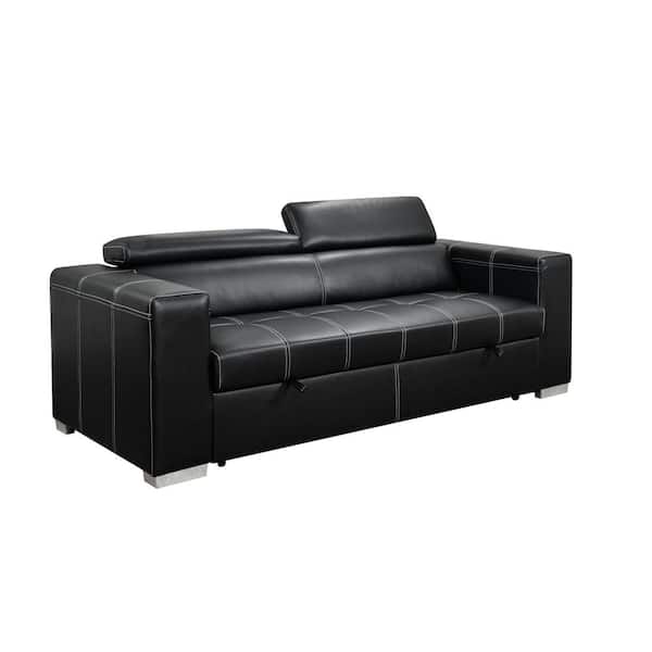 sumyeg 88 in. Black Convertible Faux Leather Queen Size Sofa Bed with Adjustable Headrest