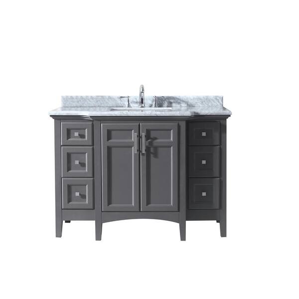 Ari Kitchen and Bath Luz 48 in. Single Bath Vanity in Gray with Marble Vanity Top in Carrara White with White Basin
