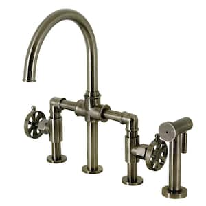 Belknap Double-Handle Bridge Kitchen Faucet with Side Sprayer in Stainless Black