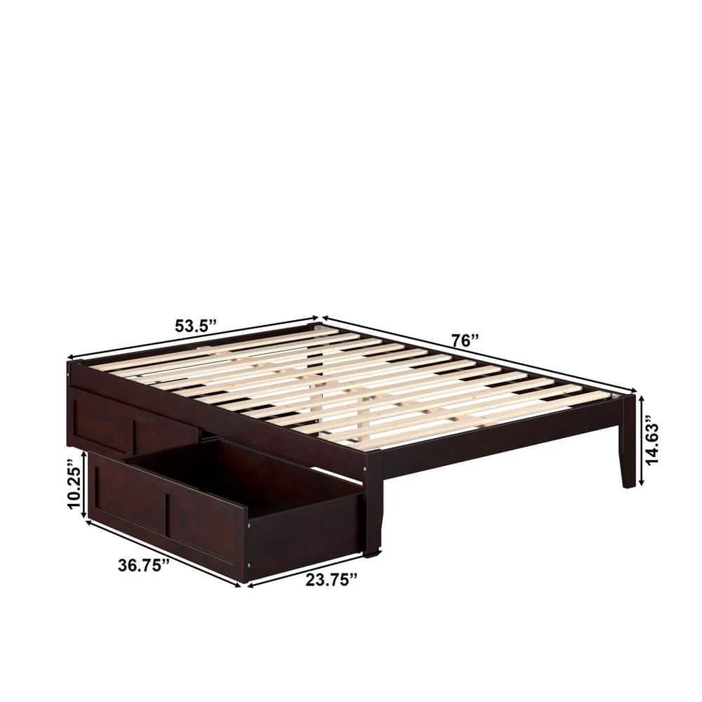 Colorado Full/Double Espresso Wood Frame Bed with Upholstered Drawers