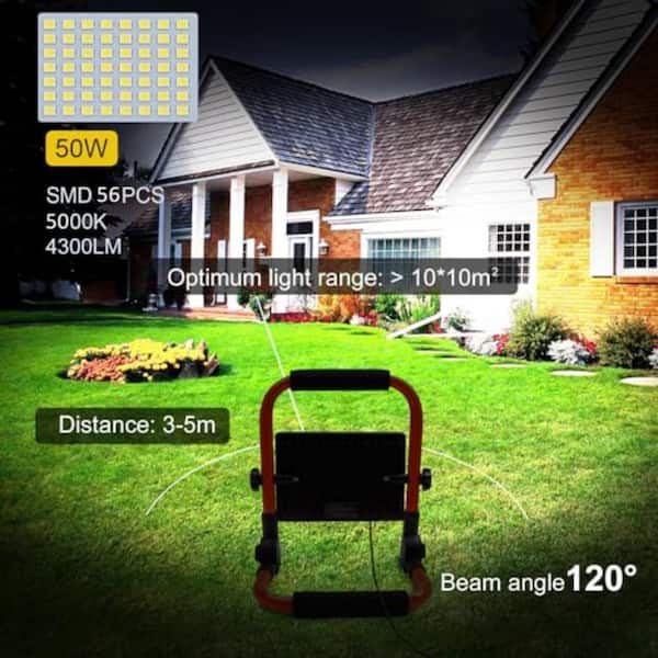 50W 120-Volt 4300 Lumen LED Stand Up Work Light with Adjustable Flood Beam and 9.48 in. Height Plug-In