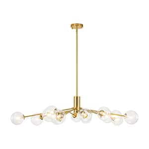 Aiden 15-Light Brass Gold Contemporary Dimmable Sputnik Glass Globe Chandelier with Clear Glass Globe Bubble