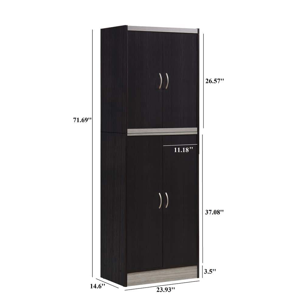 Tall Chocolate-Grey 4-Door Compressed Wood Kitchen Pantry