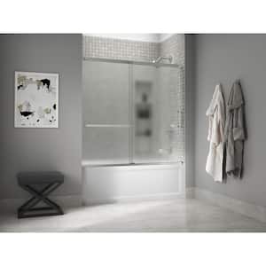 Elate 56-60 in. W x 57 in. H Sliding Frameless Tub Door in Bright Silver with Frosted Glass