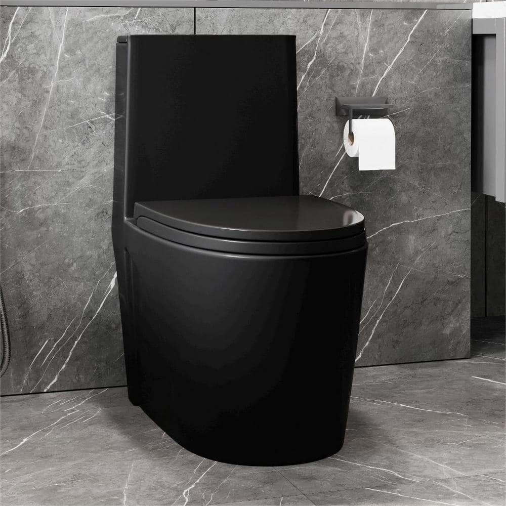 Matte Black Ceramic Dual Flush Elongated One-Piece Toilet