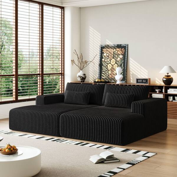 anpport Luxury Collection 102 in. Black Corduroy Fabric Twin Size Sofa Bed, No Assembly Required
