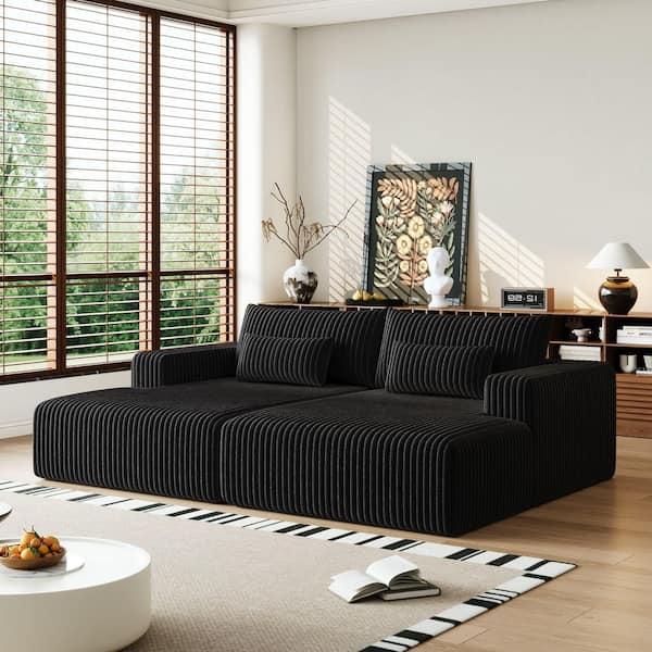 Luxury Collection 102 in. Black Corduroy Fabric Twin Size Sofa Bed, No Assembly Required