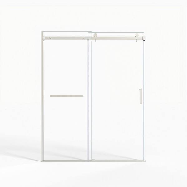WOODSAM 60 in. W x 75 in. H Sliding Framed Shower Door in Brushed Nickel With 5/16 in. (8 mm) Clear Glass