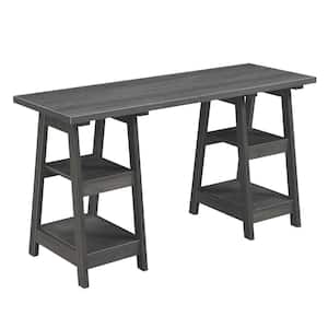 Designs2Go 54 in. W Rectangular Charcoal Gray Wood Writing Desk with Double Trestle