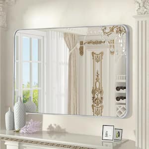 30 in. W x 48 in. H Silver Vanity Rectangle Wall Mirror Aluminium Alloy Frame Bathroom Mirror