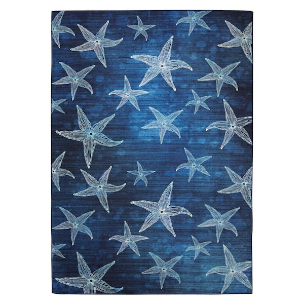Linon Home Decor Betta Blue and Light Blue 7 ft. W x 9 ft. L Washable Polyester Indoor/Outdoor Area Rug