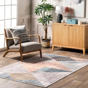 Page Diamond Striped Machine Washable Beige 4 ft. x 6 ft. Global Inspired Area Rug