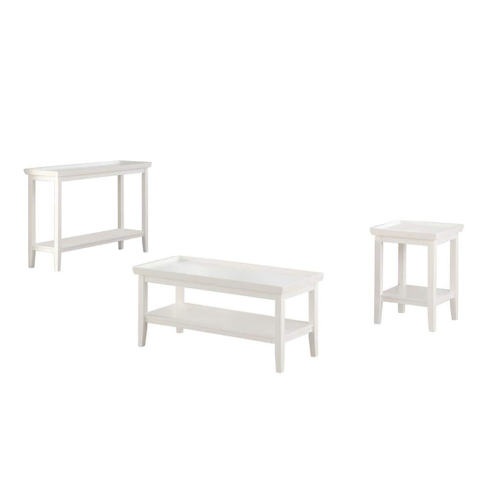 White Rubberwood End Table with Shelf and Raised Edges