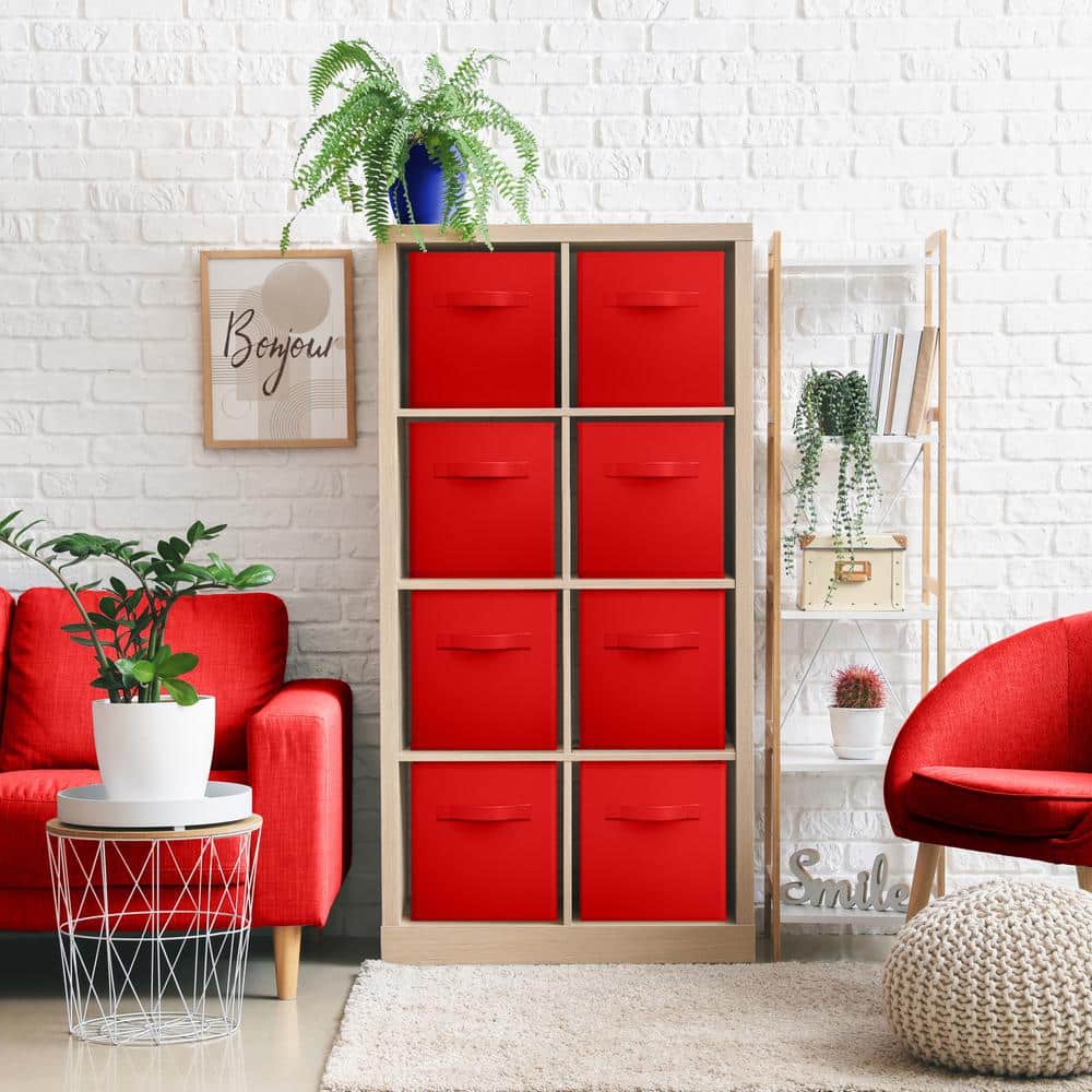Storage Cubes with Handles, Red 13 in. x 13 in. H Fabric Decorative Basket 