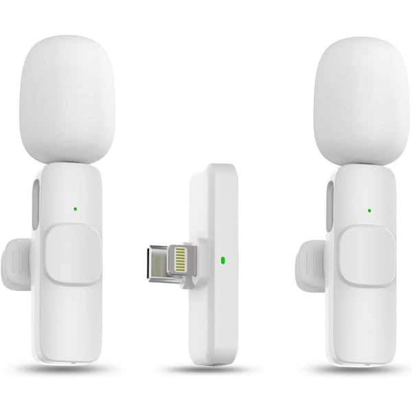 EKIEUDL Professional Wireless Lavalier Microphone for iPhone, iPad-Cordless Omnidirectional Sound Reception in White