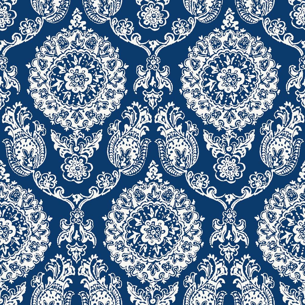 Chesapeake Helm Damask Navy Floral Medallion Matte Paper Pre-Pasted ...