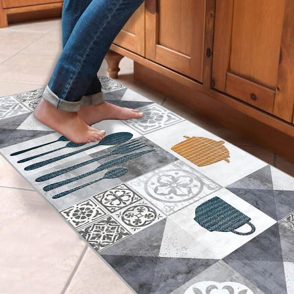 Kitchen Carpet Set Floor Mat Rug Runner Non Slip Anti Fatigue Absorbant Blue 2 