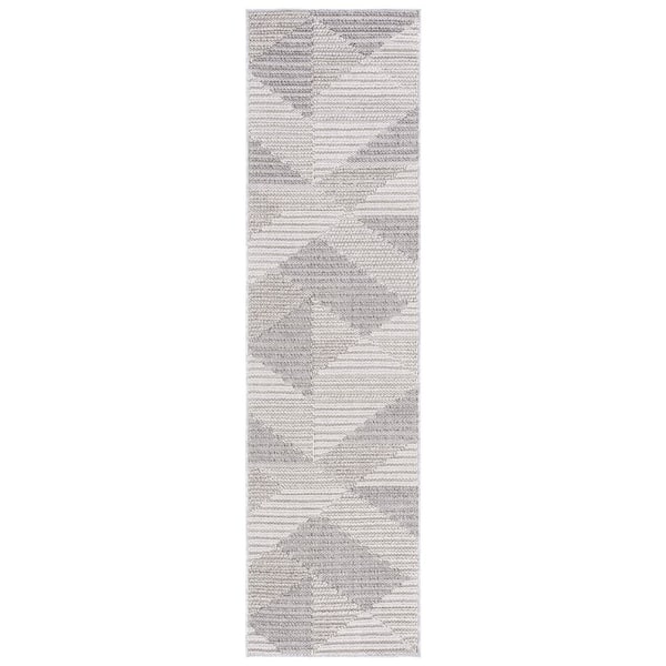 Global 2 ft. x 8 ft. Light Gray/Gray Abstract Geometric Runner Rug