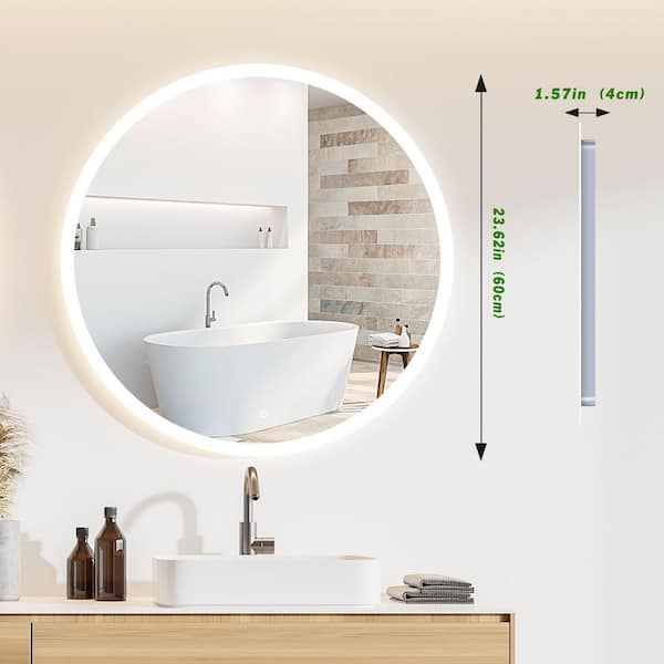 HOMLUX 24 in. W x 24 in. H Round Frameless LED Light with Anti-Fog Wall  Mounted Bathroom Vanity Mirror 2A62004B71 - The Home Depot