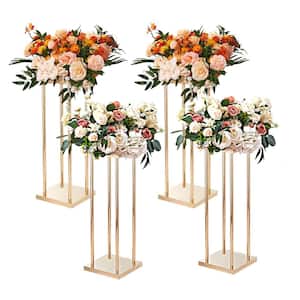 4-Piece Gold Metal Column Wedding Flower Stand 31.5 in. 80 cm with Metal Laminate Vase Geometric Centerpiece Stands