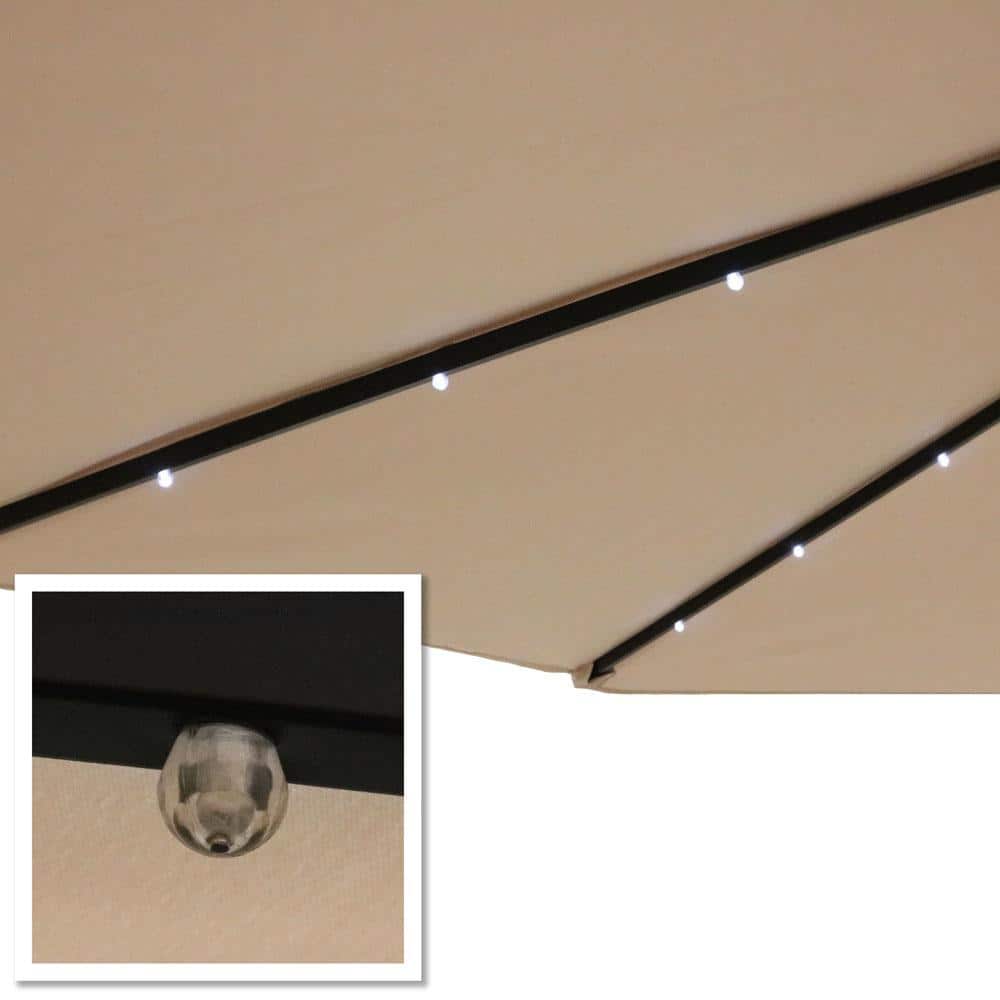 Beige 9-Foot Aluminum Patio Umbrella with Solar LED Lights