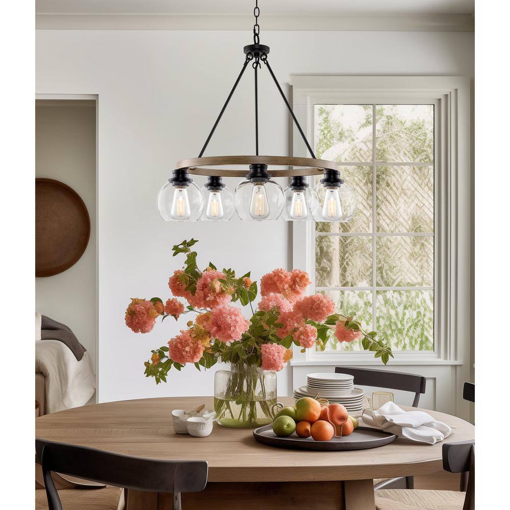 Elwood 25'' Black Metal and Glass Globe Chandelier