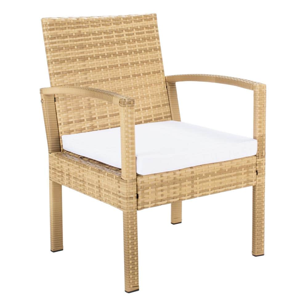 Bassey Natural Wicker 4-Piece Patio Set with White Cushions