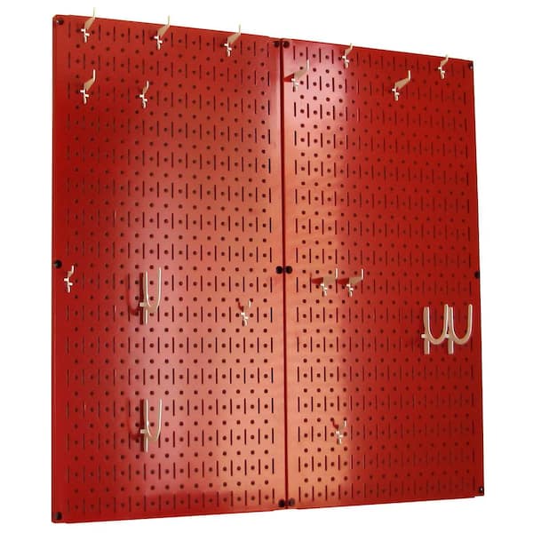 Wall Control Kitchen Pegboard 32 in. x 32 in. Metal Peg Board Pantry Organizer Kitchen Pot Rack with Red Pegboard and White Peg Hooks