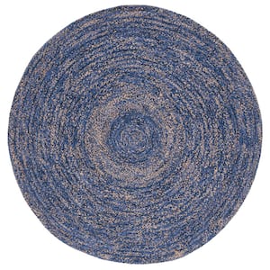 Natural Fiber Blue/Beige 6 ft. x 6 ft. Abstract Distressed Round Area Rug