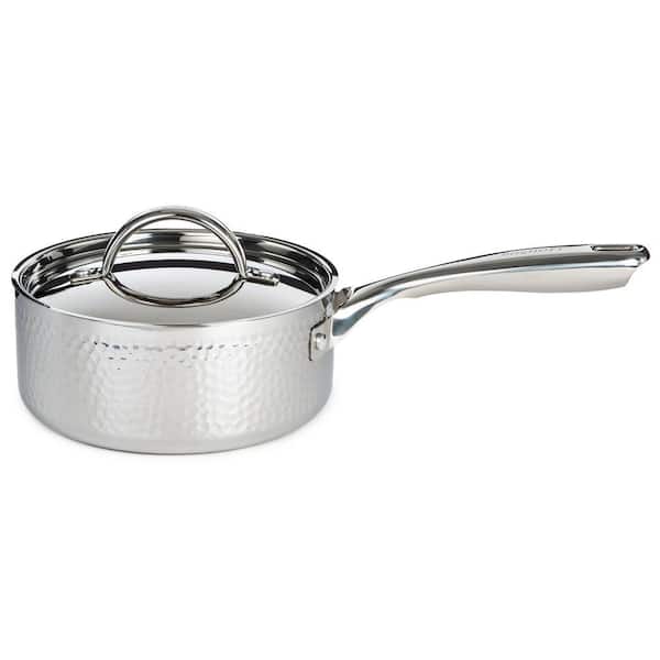 Hammered 2 qt. Tri-Ply Stainless Steel Saucepan with SS Lid, 7 in.