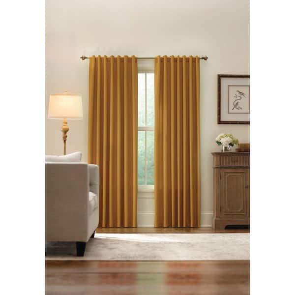 Home Decorators Collection Semi-Opaque Gold Monaco Thermal Foam Backed Lined Back Tab Curtain - 52 in. W x 84 in. L