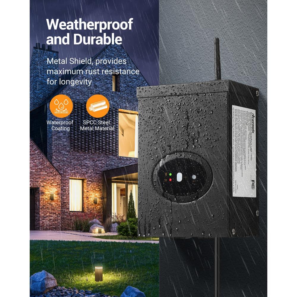 Smart Black Metal 200W Landscape Lighting Transformer