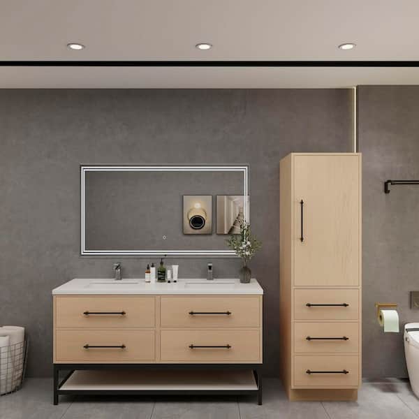 BV Better Vanity Victoria 59 in. W x 20 in. D x 35 in. H Freestanding Frame Yellow Oak Double Bath Vanity with White Acrylic Top
